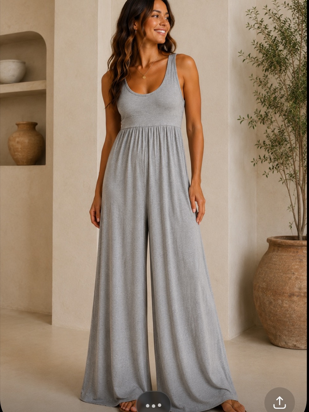 West Kei | Sleeveless Scoop Neck | Wide-Leg | Soft Jersey Jumpsuit | Light Gray